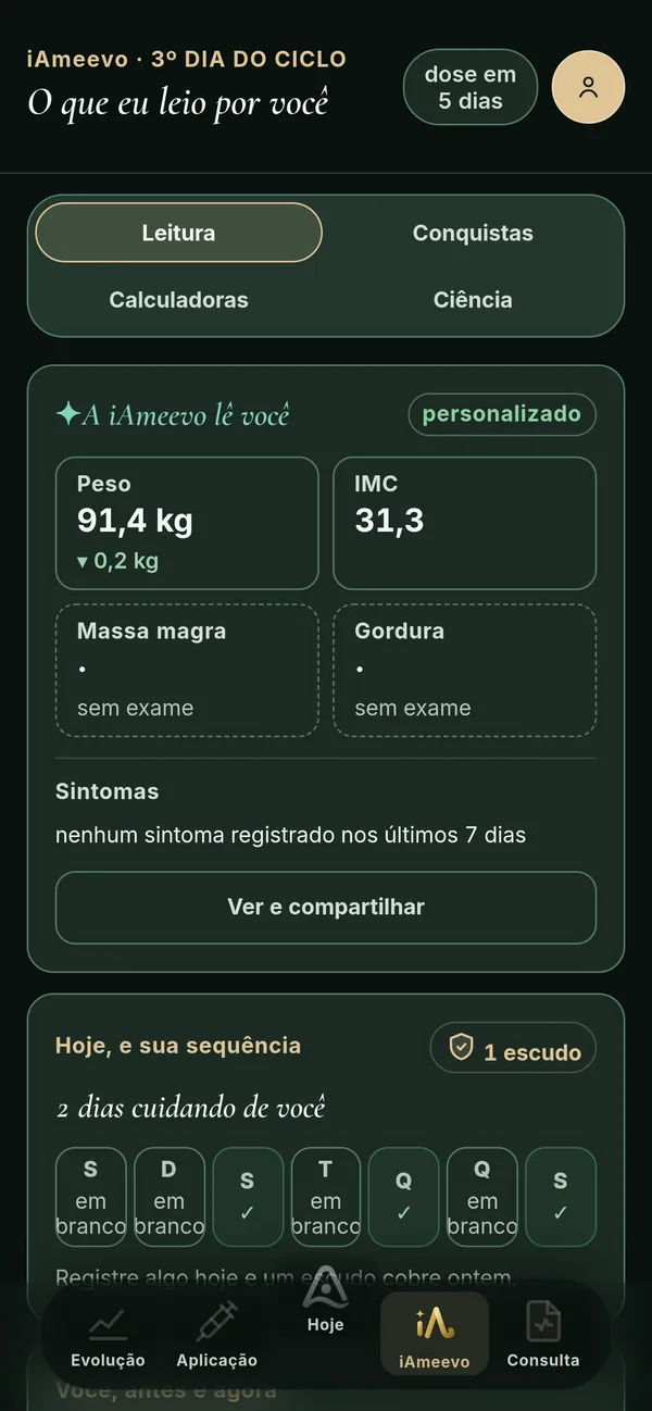 Tela iAmeevo, com a leitura dos seus registros